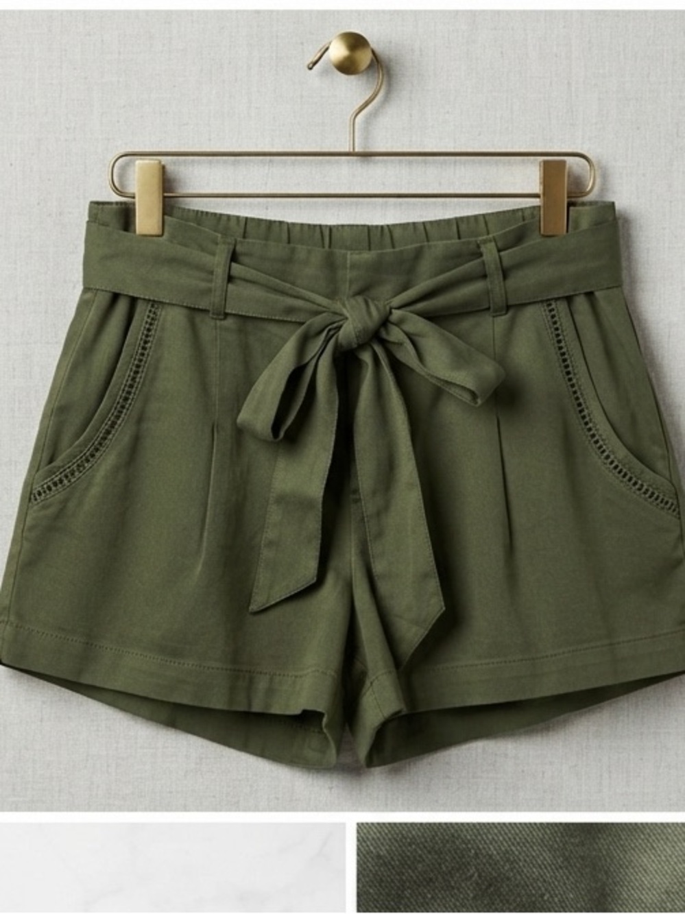 BB Dakota Steve Madden Olive Green Paperbag Waist Shorts Size Small NWT